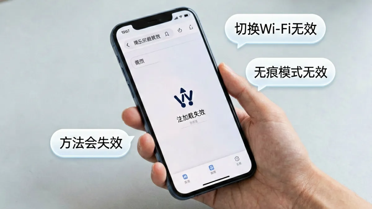 用户手持手机在移动网络环境下尝试多种方法访问草榴网址的场景，旁边有几种常见误区的对比标注